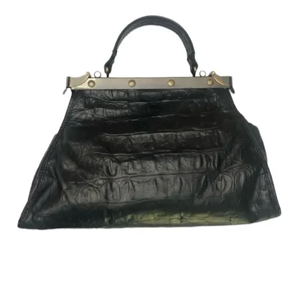 Vintage Rare Alligator Lock Leather Lan Marco Handbag